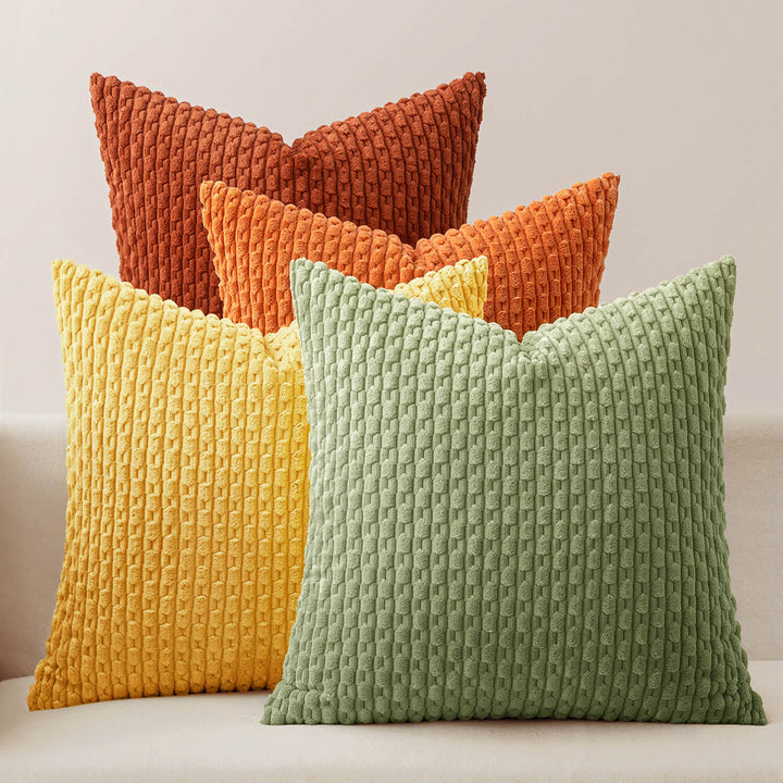 Boho Striped Cushion Corduroy Pillowcases Yellow Orange 18x18-inch