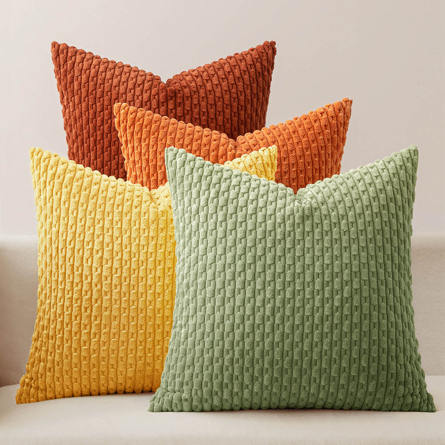 Boho Striped Cushion Corduroy Pillowcases Yellow Orange 18x18-inch
