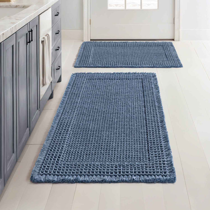 New-Non Slip Washable Waffle Bathroom Mats Blue 17x24-and-18x30-inch