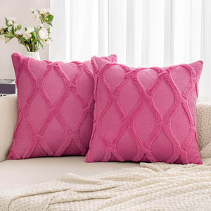 Soft Plush Faux Wool Couch Cushion Covers Hot Pink 18x18-inch