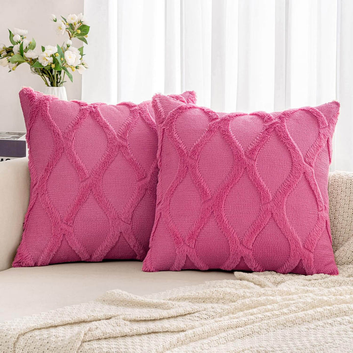 Soft Plush Faux Wool Couch Cushion Covers Hot Pink 18x18-inch