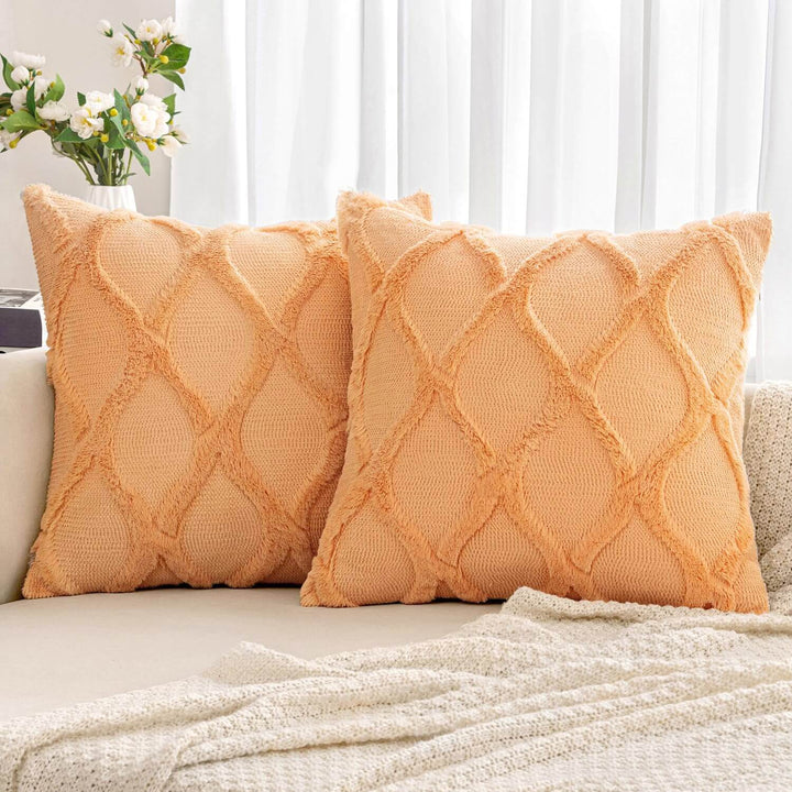 Soft Plush Faux Wool Couch Cushion Covers Orange 20x20-inch