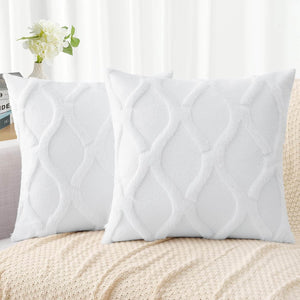 Soft Plush Faux Wool Couch Cushion Covers Pure White 20x20-inch