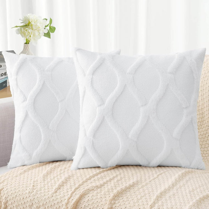 Soft Plush Faux Wool Couch Cushion Covers Pure White 20x20-inch