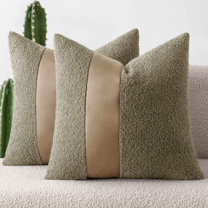 Faux Fur Leather Textured Throw Pillow Covers Moss Green 18x18-inch