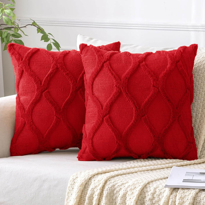 Soft Plush Faux Wool Couch Cushion Covers Red 20x20-inch