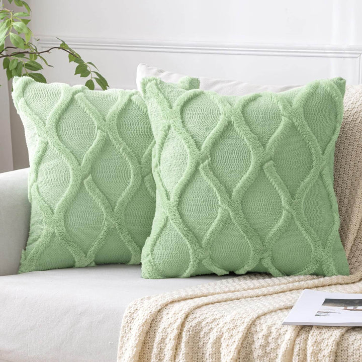 Soft Plush Faux Wool Couch Cushion Covers Sage Green 20x20-inch