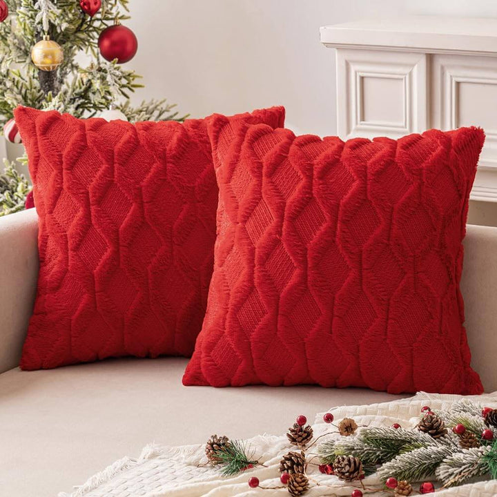 Decorative Farmhouse Couch Throw Pillows Boho Shells Red 20x20-inch