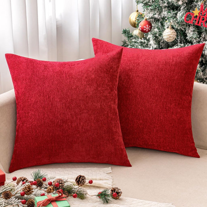 New Soft Chenille Farmhouse Pillow Covers Red 18x18-inch