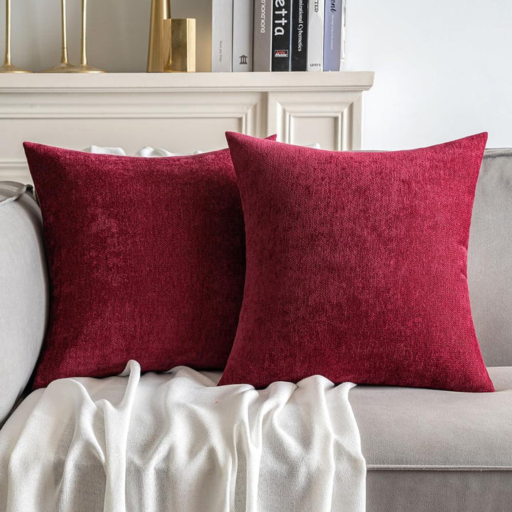 New Soft Chenille Farmhouse Pillow Covers Burgundy 20x20-inch