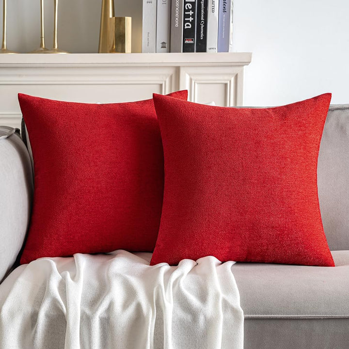 New Soft Chenille Farmhouse Pillow Covers Red 16x16-inch