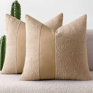 Faux Fur Leather Textured Throw Pillow Covers Khaki 18x18-inch