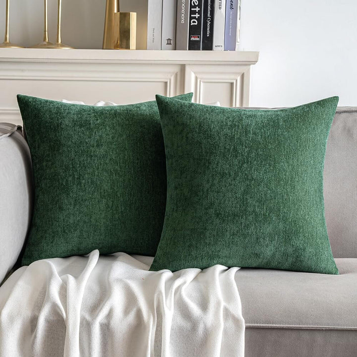 New Soft Chenille Farmhouse Pillow Covers Dark Green 26x26-inch