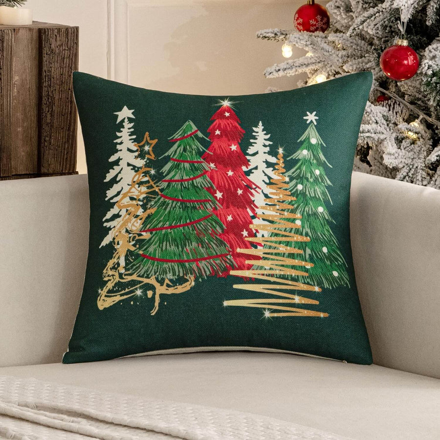 Winter Seasonal Pillow Covers Dark Green 18x18-inch