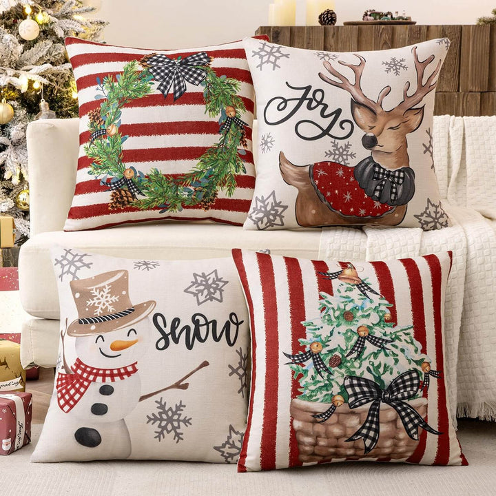 Printed Holiday Decorative Pillow Covers Set of 4 Red 16x16-inch