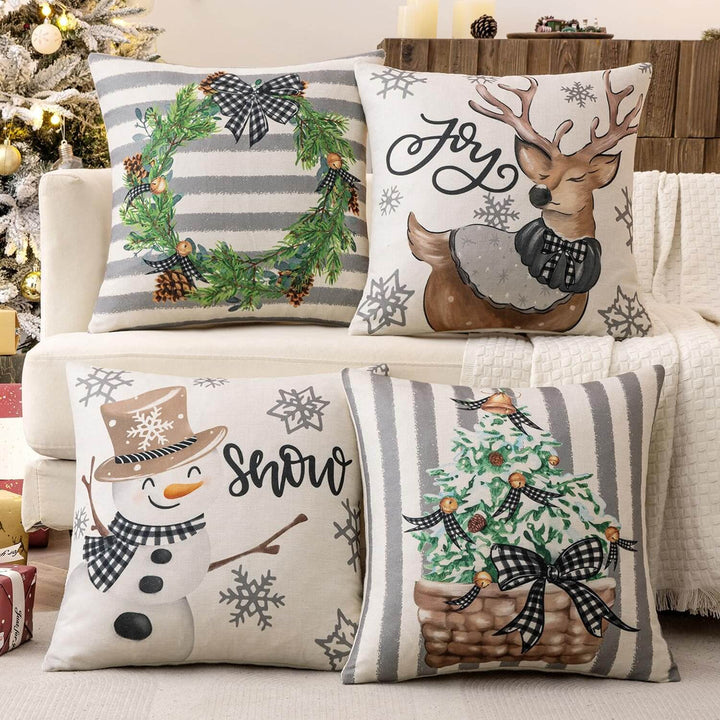 Printed Holiday Decorative Pillow Covers Set of 4 Grey 20x20-inch