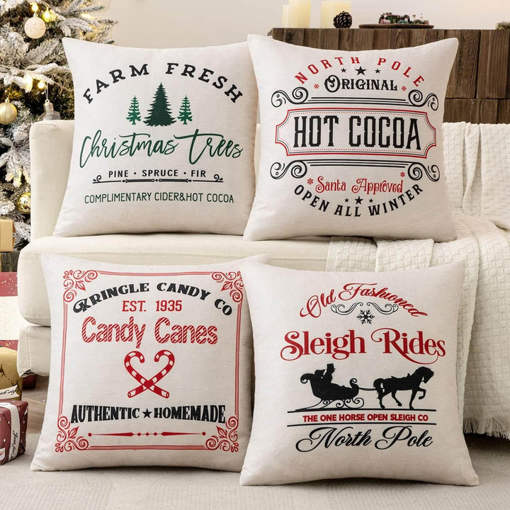 Printed Holiday Decorative Pillow Covers Set of 4 White 20x20-inch