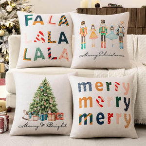 Printed Holiday Decorative Pillow Covers Set of 4 Christmas 20x20-inch