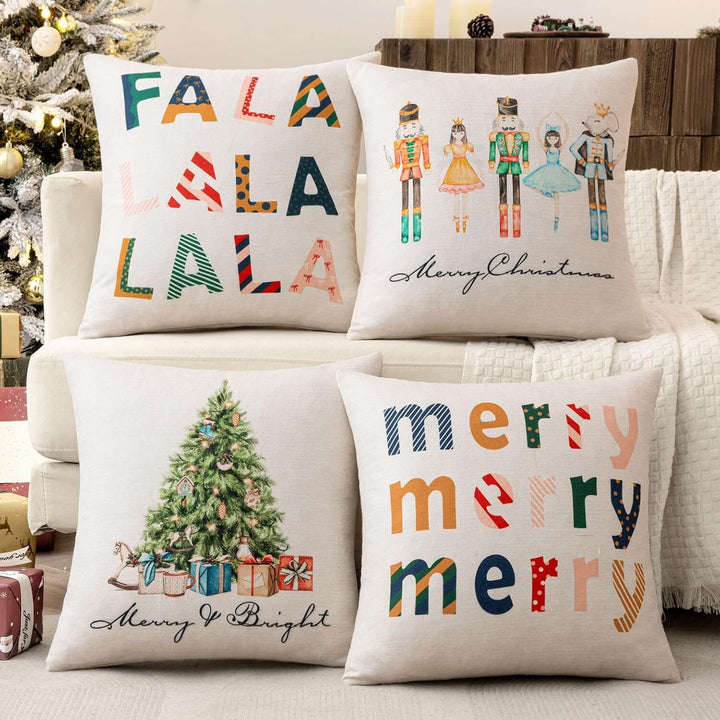Printed Holiday Decorative Pillow Covers Set of 4 Christmas 20x20-inch