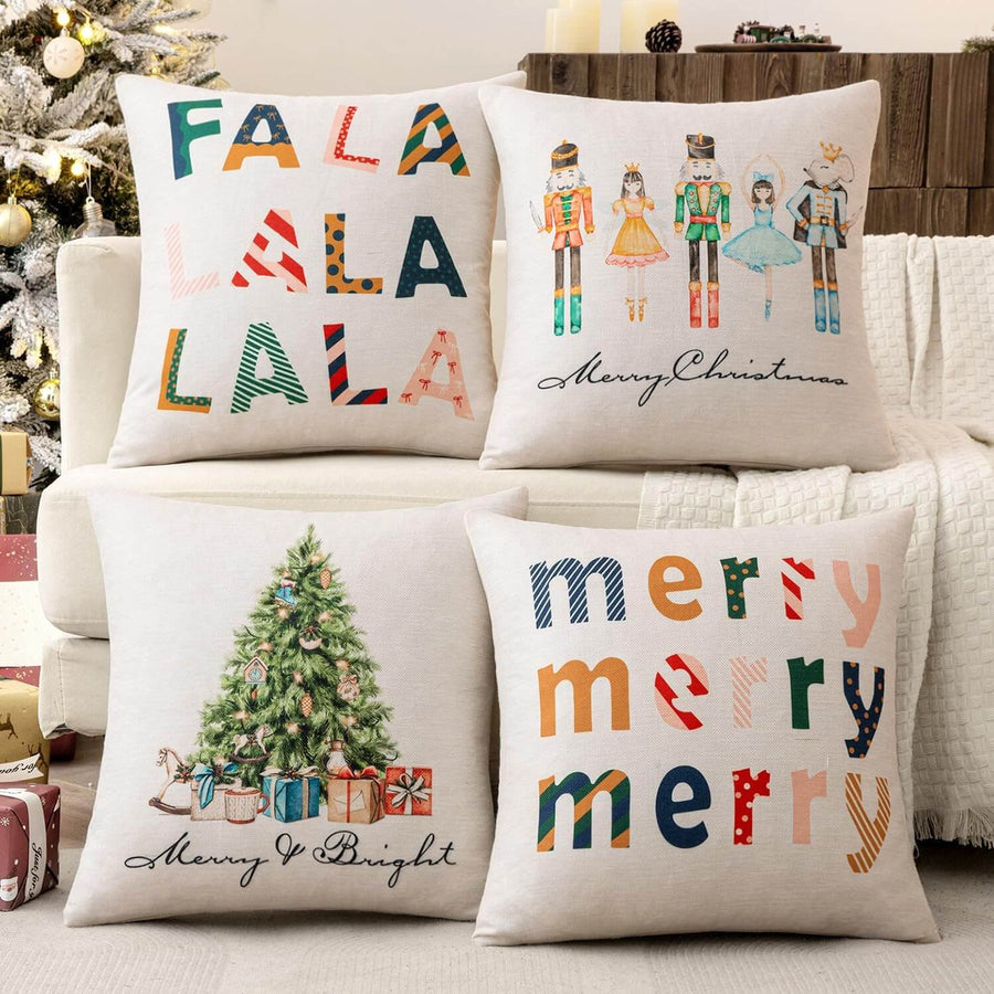 Printed Holiday Decorative Pillow Covers Set of 4 Christmas 20x20-inch