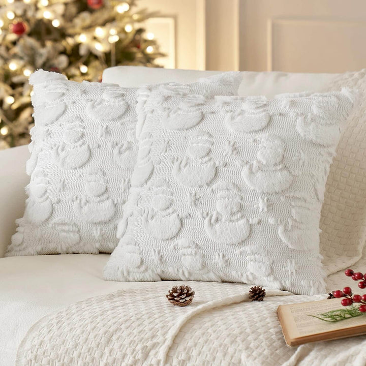 Pillow Covers Set of 2 Decorative Festival Soft Fluffy Snowman Pure White 20x20-inch