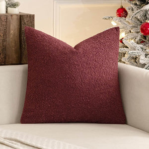 Textured Boucle Solid Eruo Sham Throw Pillow Cover Burgundy Red 24x24Inch-inch