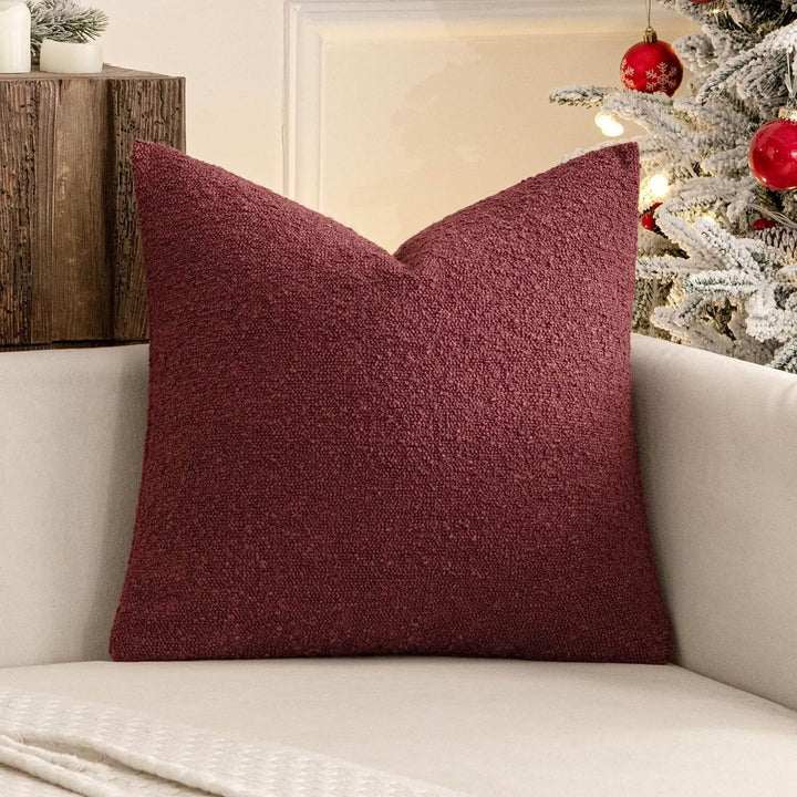 Textured Boucle Solid Eruo Sham Throw Pillow Cover Burgundy Red 24x24Inch-inch