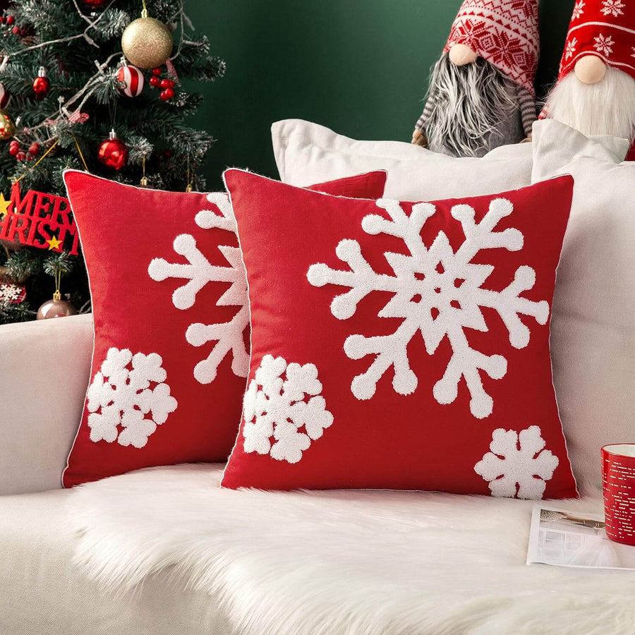 Decorative Embroidery Snowflake Throw Pillow Covers Red 16x16-inch