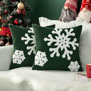 Decorative Embroidery Snowflake Throw Pillow Covers Dark Green 16x16-inch