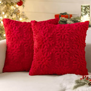 Snowflakes Christmas Faux Wool Winter Festival Pillow Covers Red 20x20-inch