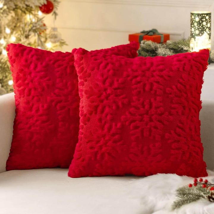 Snowflakes Christmas Faux Wool Winter Festival Pillow Covers Red 20x20-inch