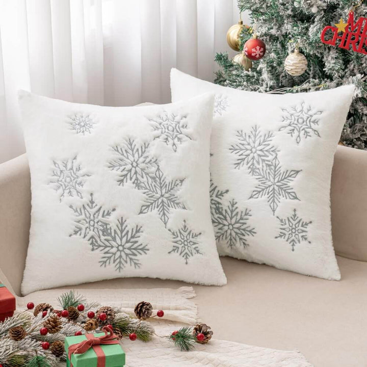 Embroidery Snowflake Winter Cute Pillowcases Grey 20x20-inch