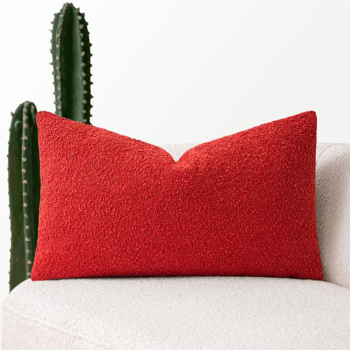 Textured Boucle Solid Eruo Sham Throw Pillow Cover Christmas Red 20x12Inch-inch