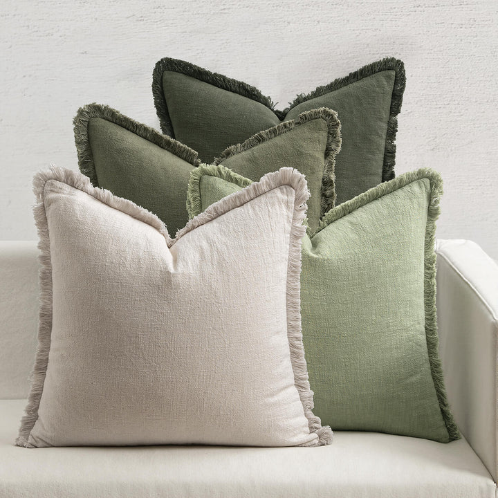 New Neutral Linen Fringe Throw Pillow Covers Sage Green 20x20-inch