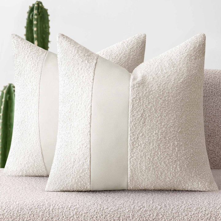 Faux Fur Leather Textured Throw Pillow Covers White 20x20-inch