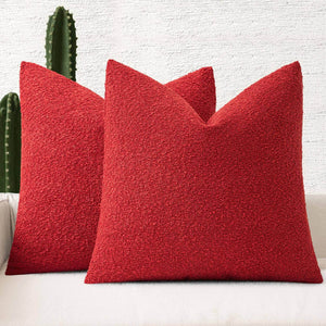 New Textured Boucle Neutral Throw Pillow Covers Red 20x20-inch