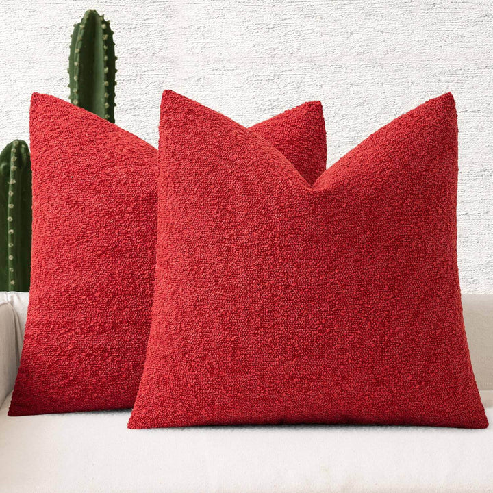 New Textured Boucle Neutral Throw Pillow Covers Red 20x20-inch