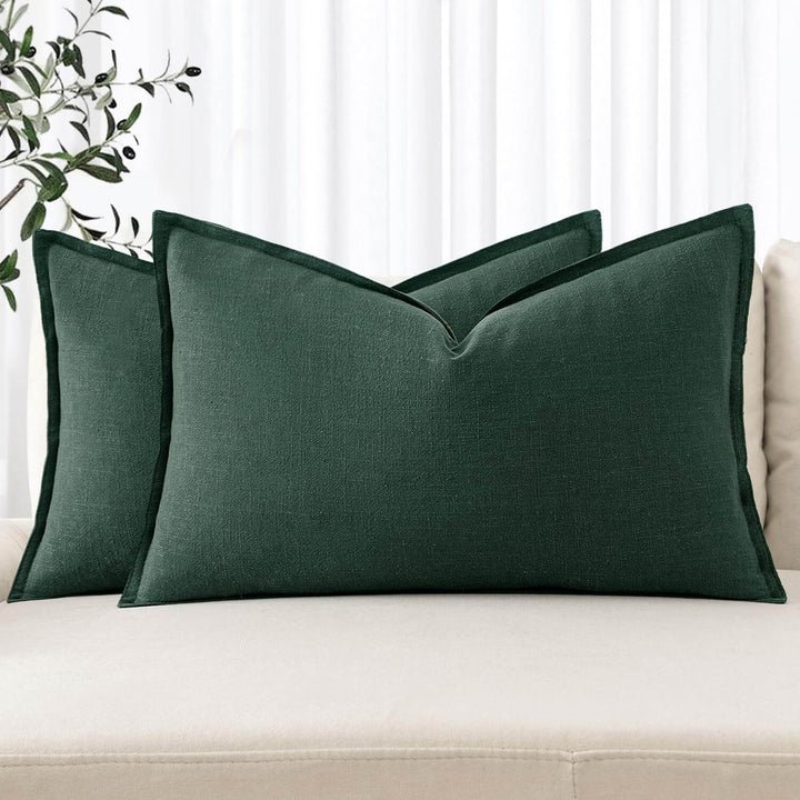 Boho Farmhouse? ?Neutral Couch Throw Pillow Covers Dark Green 20x12-inch