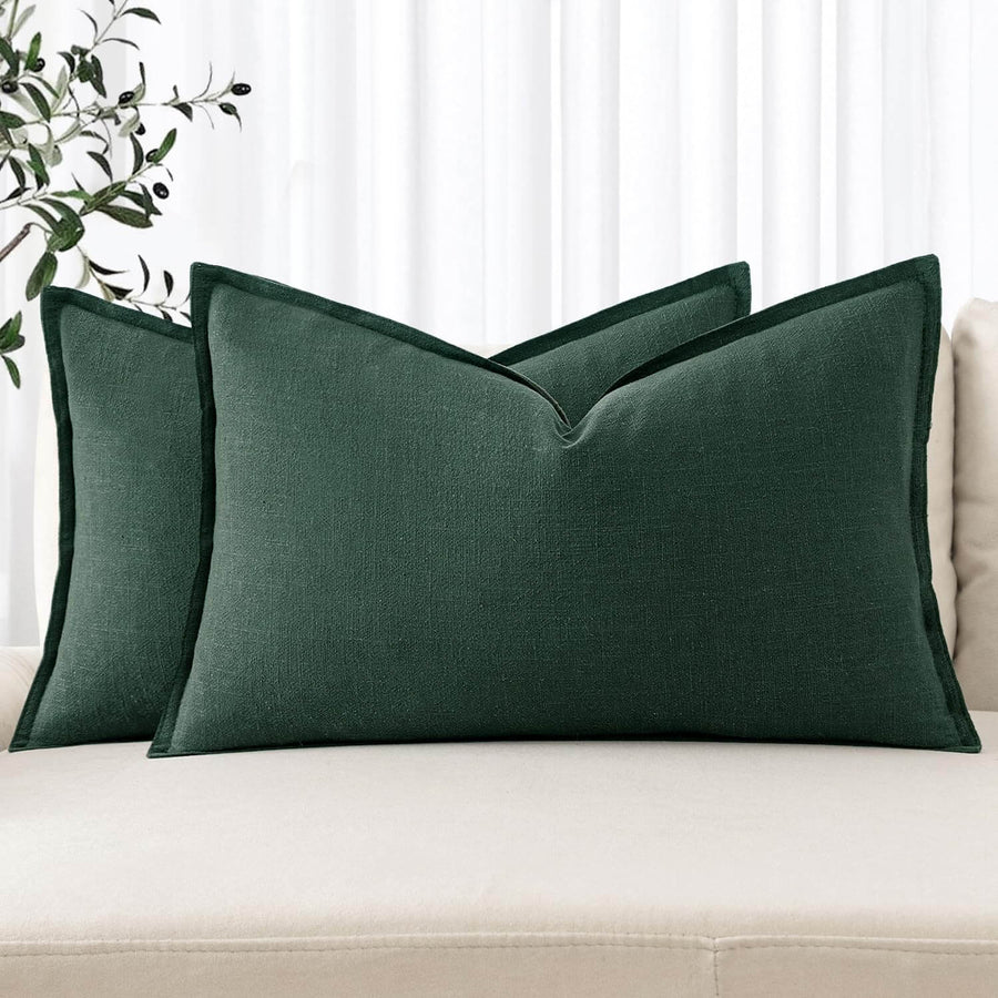 Boho Farmhouse? ?Neutral Couch Throw Pillow Covers Dark Green 20x12-inch