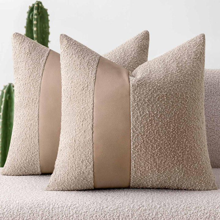 Faux Fur Leather Textured Throw Pillow Covers Oatmeal 20x20-inch