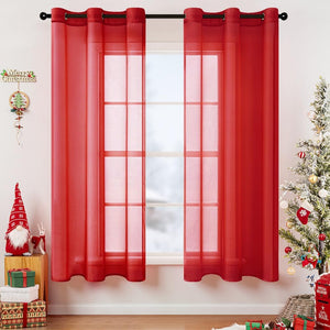 Elegant Lightweight Grommet Light Filtering Window Voile Drapes Haute Red 42Wx63L-inch