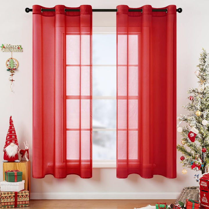Elegant Lightweight Grommet Light Filtering Window Voile Drapes Haute Red 42Wx63L-inch