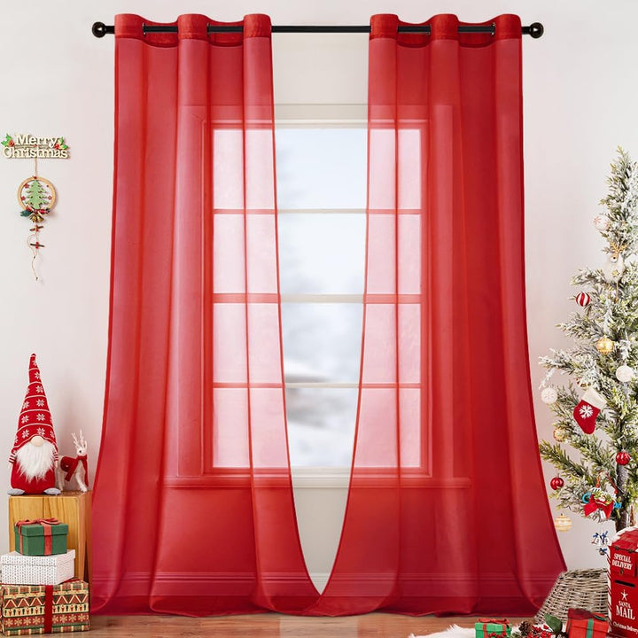 Elegant Lightweight Grommet Light Filtering Window Voile Drapes Haute Red 42Wx84L-inch