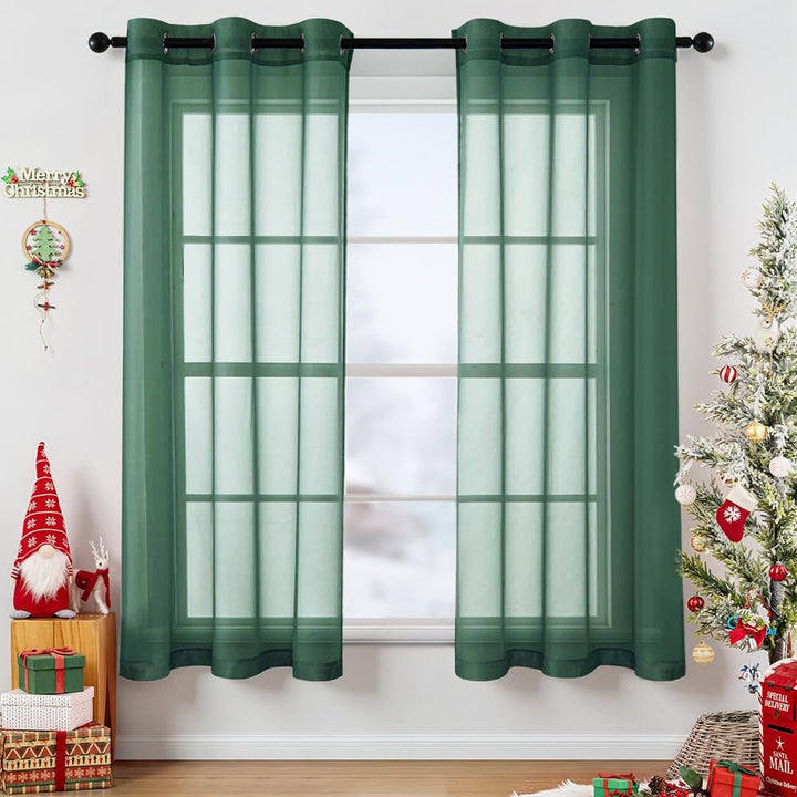 Elegant Lightweight Grommet Light Filtering Window Voile Drapes Hunter Green 42Wx63L-inch
