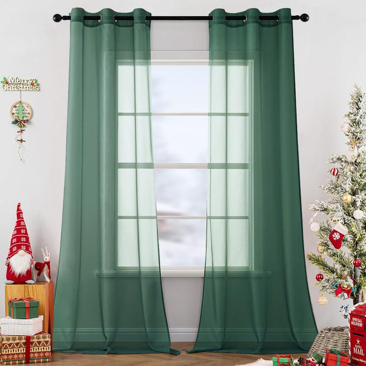 Elegant Lightweight Grommet Light Filtering Window Voile Drapes Hunter Green 42Wx84L-inch