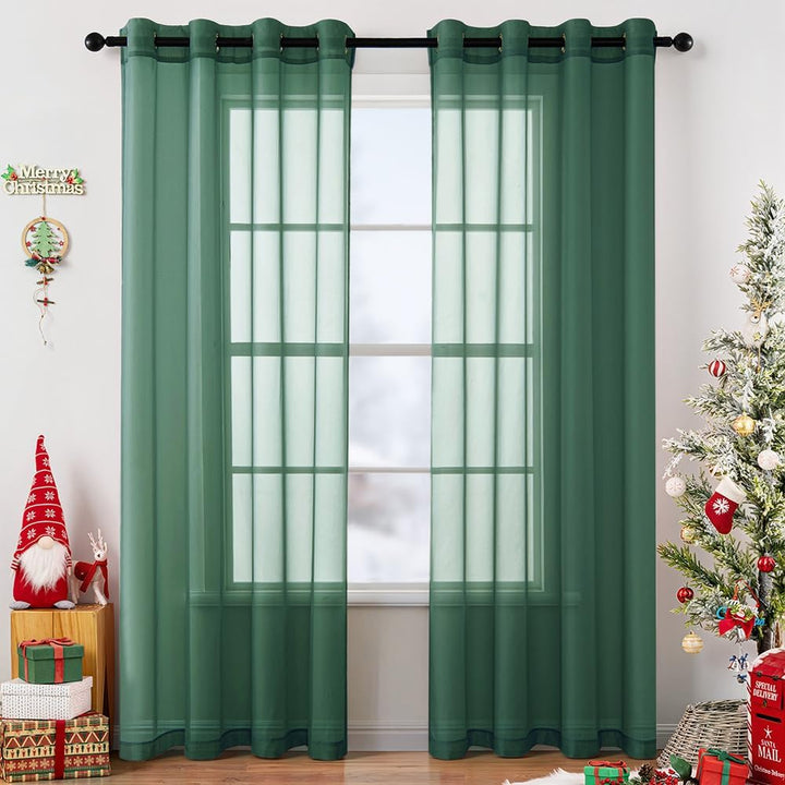 Elegant Lightweight Grommet Light Filtering Window Voile Drapes Hunter Green 54Wx84L-inch