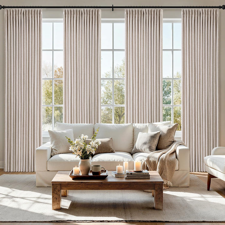 Pinch Pleated Light Filtering Privacy Thick Linen Curtains Natural 40Wx96L-inch