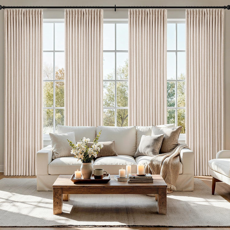 Pinch Pleated Thick Linen Curtains 4 Panels Linen 40Wx90L-inch