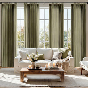 Pinch Pleated Thick Linen Curtains 4 Panels Olive Green 40Wx90L-inch