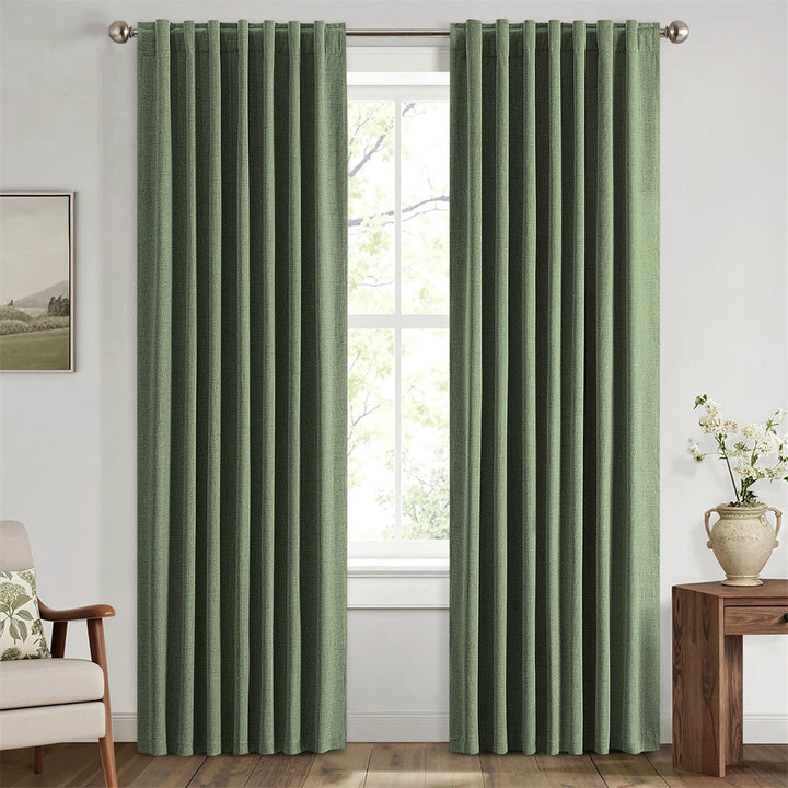 Solid Luxury Decor Thermal Insulation Room Darkening Rod Pocket Drapes Olive Green 42Wx63L-inch